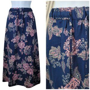 Blair Floral Skirt Plus Size 2X Romantic Elastic Waist Pull On Blue Pink Pockets